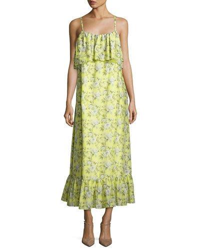 Floral-print Tiered Maxi Slip Dress, Yellow Pattern