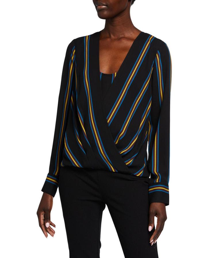 Jaklyn Striped Drape-front Blouse
