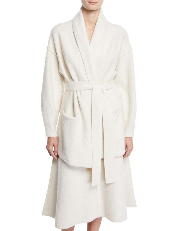Shawl-collar Belted Felted Wool Cardigan