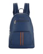 Perforated Faux-leather Zip Backpack, Navy