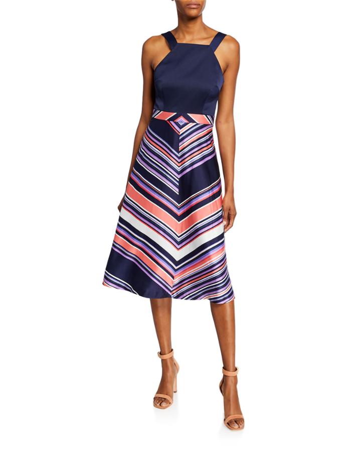 Arvida Chevron Stripe Halter Dress