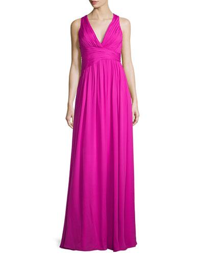 Sleeveless V-neck Draped Chiffon Gown