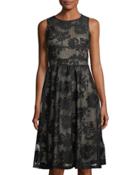 Sleeveless Damask-print Fit-and-flare Dress