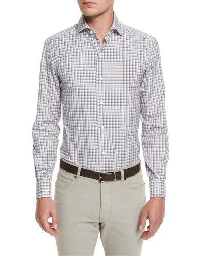 Check Long-sleeve Sport Shirt, Blue Pattern