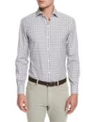 Check Long-sleeve Sport Shirt, Blue Pattern