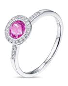 14k White Gold Pink Topaz & Diamond Ring,