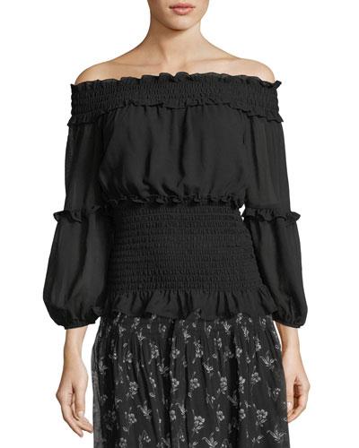 Smocked-waist Georgette Top