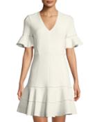 Textured V-neck Flounce Dress