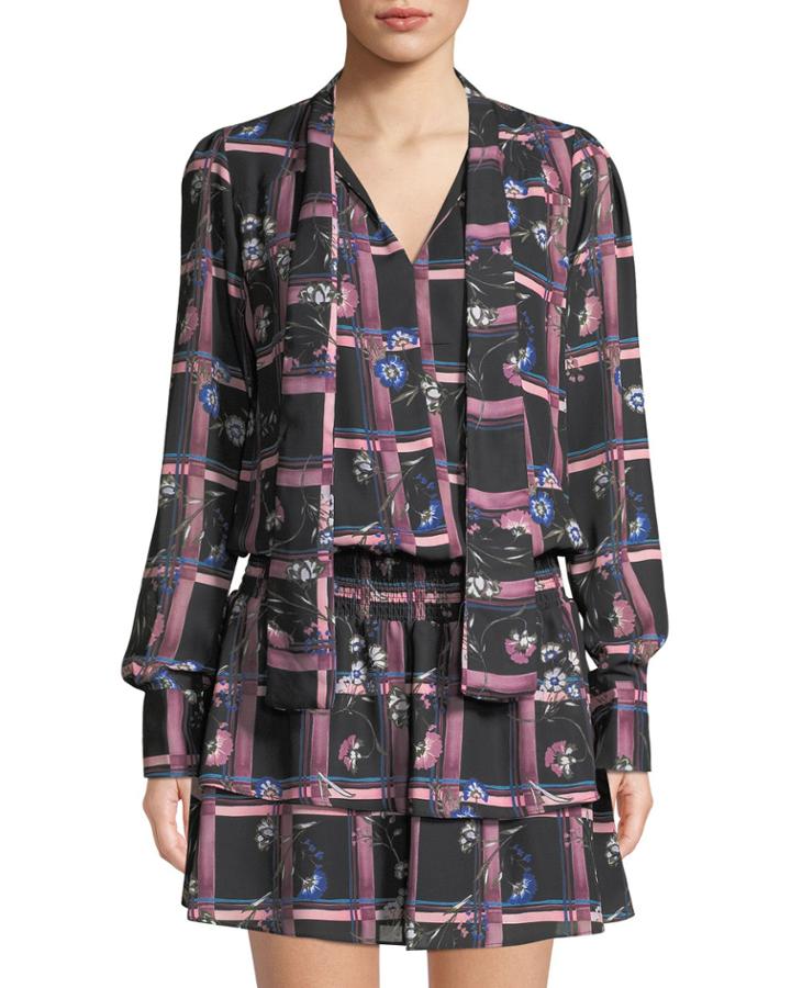 Printed Tie-neck Drop-waist Dress