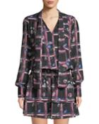 Printed Tie-neck Drop-waist Dress