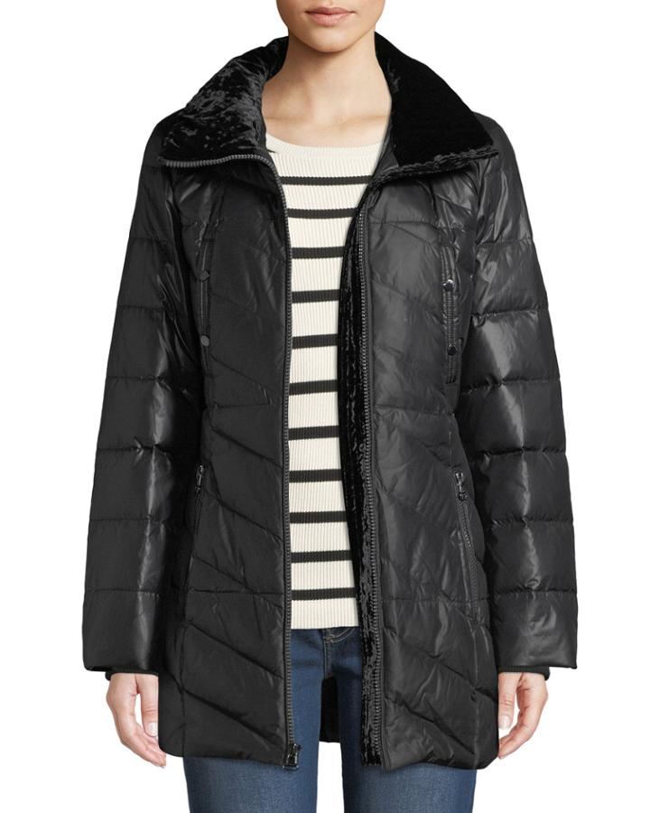 Chelsea Velvet-trim Hooded Down Parka