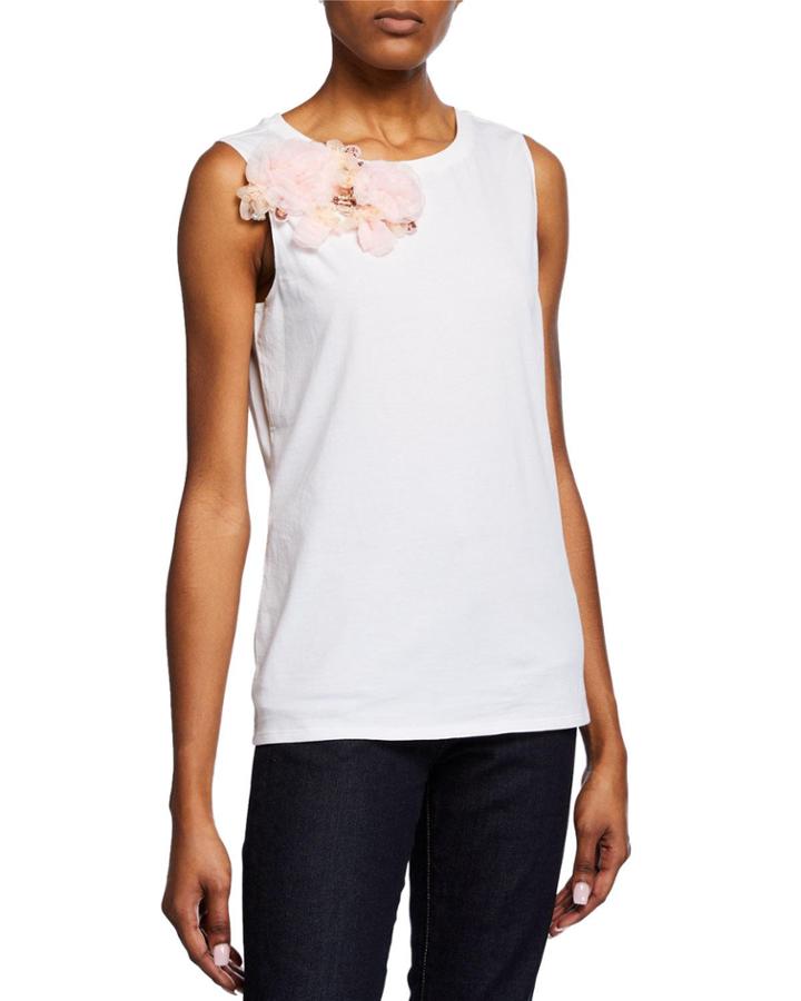 Sleeveless Flower Embellished Top
