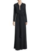 Long-sleeve Jersey Gown With Twist Detail, Black