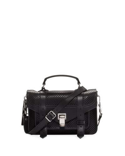 Ps1 Tiny Perforated Satchel Bag, Black