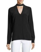 London High-neck Silk Blouse, Black