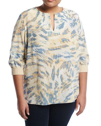 Leisha Printed Silk Blouse, Multi,