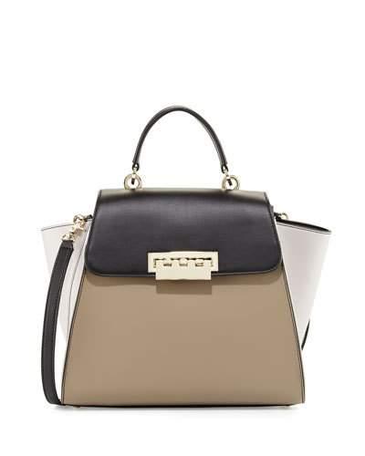 Eartha Colorblock Leather Shoulder Bag, Clay/black/light Gray