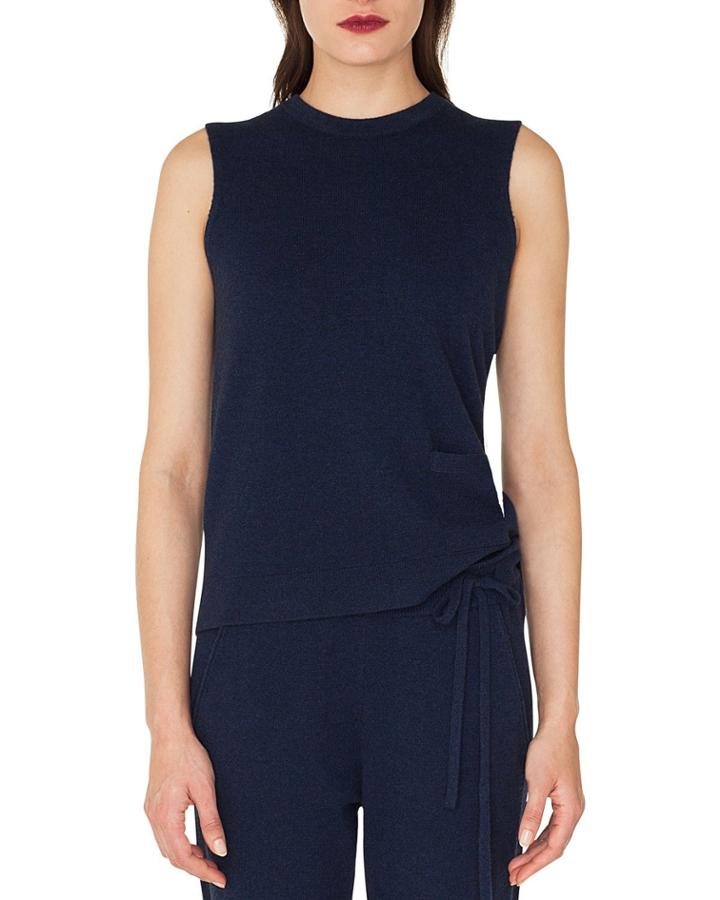 Sleeveless Crewneck Pullover Cashmere Shell With Patch Pocket