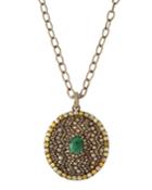 Round Diamond & Emerald Pendant Necklace