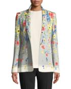 Notched-collar One-button Floral-print Blazer