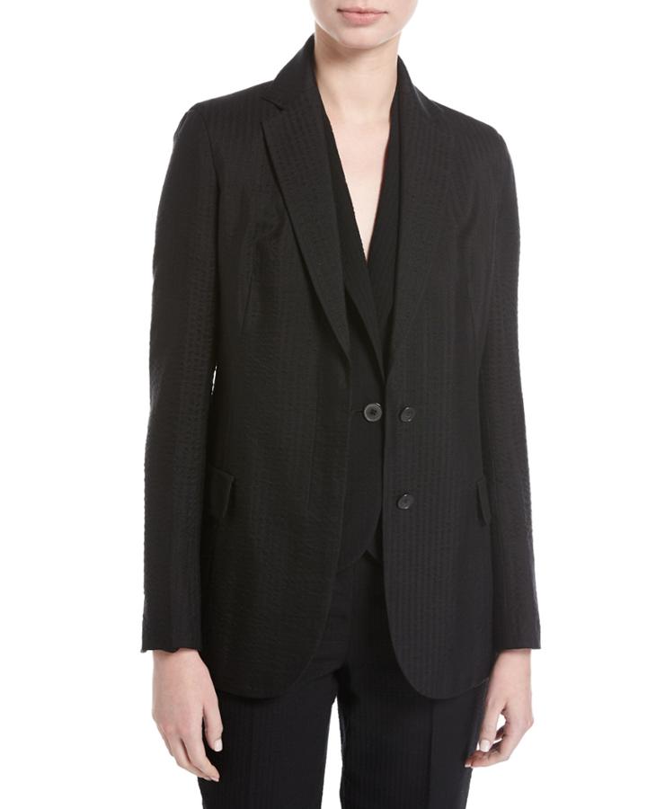 Seersucker Silk-wool Blazer, Black