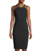 Studded-collar Strappy Sheath Cocktail Dress