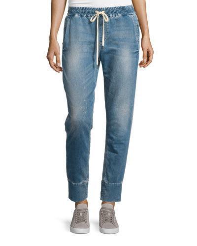 Distressed Denim Jogger Pants,
