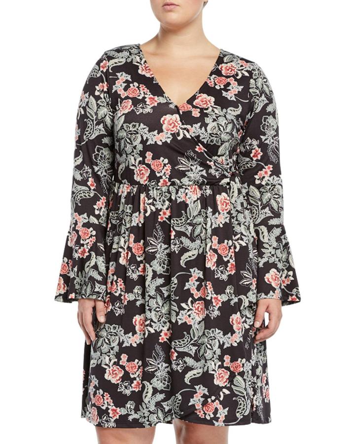 Forrest Floral Bell-sleeve Wrap Dress,