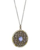 Pav&eacute; Diamond & Purple Tanzanite Pendant Necklace