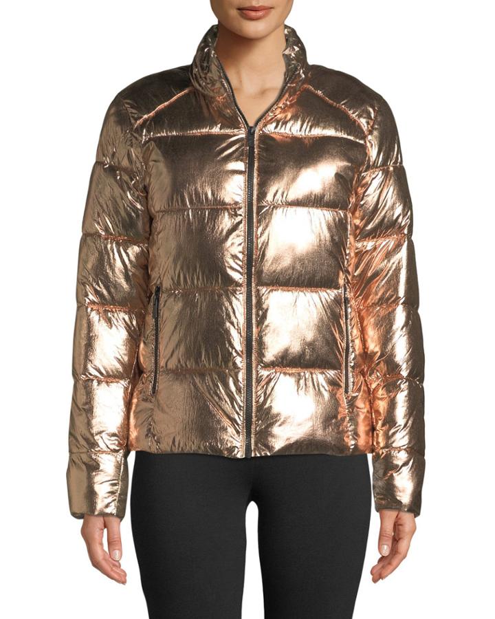 Zip-front Metallic Super Puffer Jacket