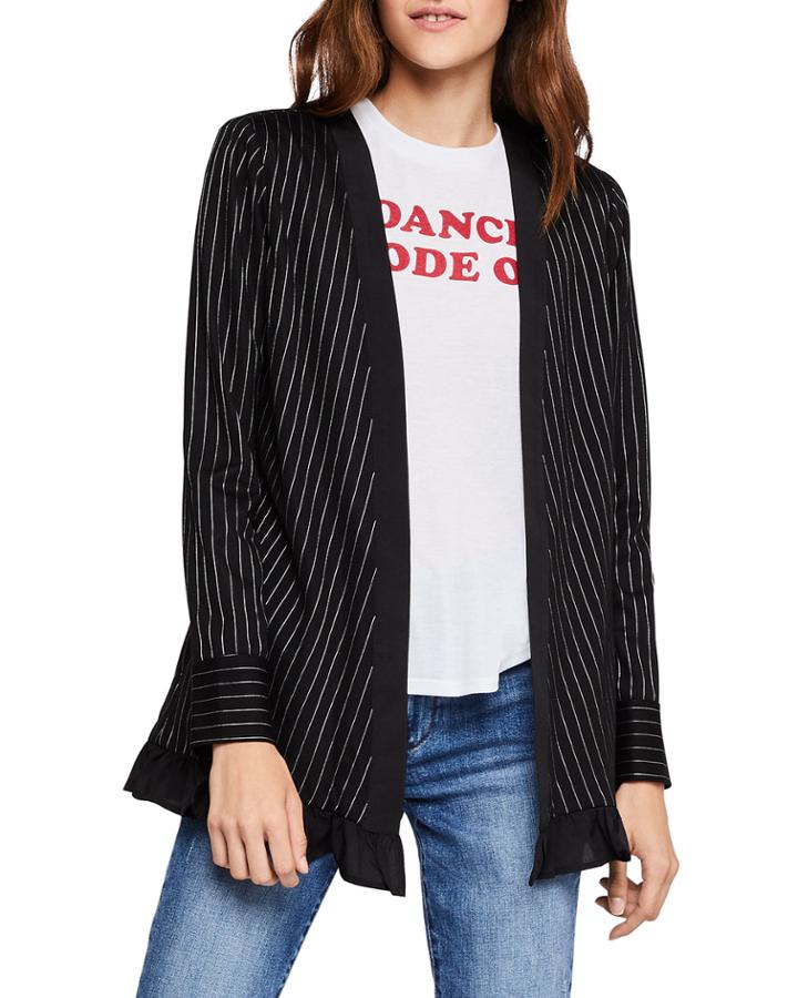 Metallic Striped Ruffle-hem Blazer
