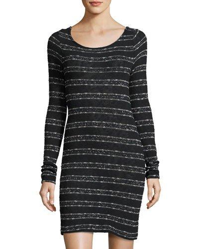 Cara Tie-back Metallic-striped Sweater Dress, Black