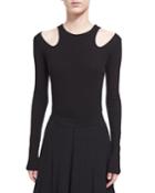 Cold-shoulder Long-sleeve T-shirt, Black