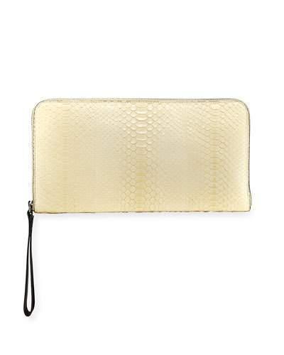 Matte Python Zip Pochette Bag, Cream