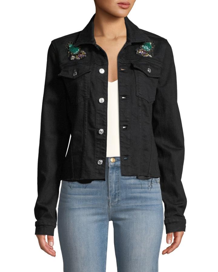 Embellished Frayed Denim Trucker Jacket