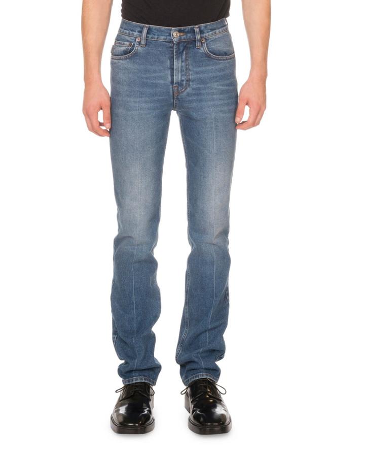 Men's Fitted 5-pocket Distressed-hem Jeans