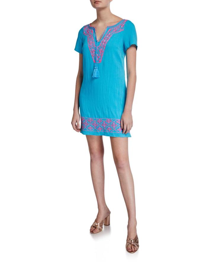 Harlee Embroidered Tassel-neck