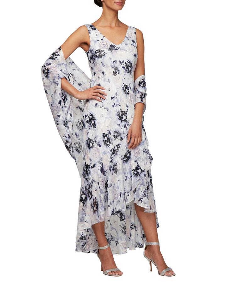 Floral Ruffle Tulip-hem Dress W/