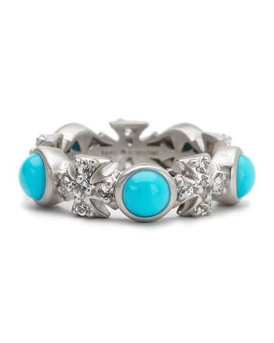 Turquoise/sapphire Maltese Eternity Ring, White,