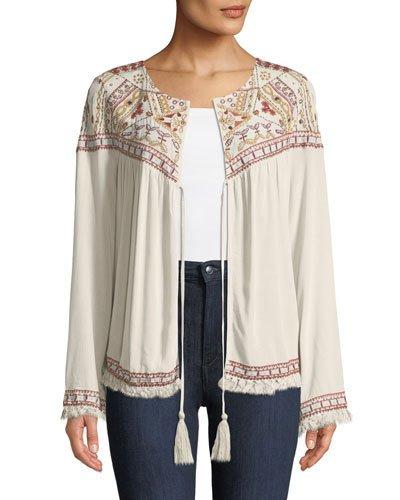 Embroidered Tassel-tie Jacket