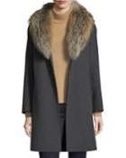 Luxury Double-face Cashmere Coat W/ Fox Fur Collar