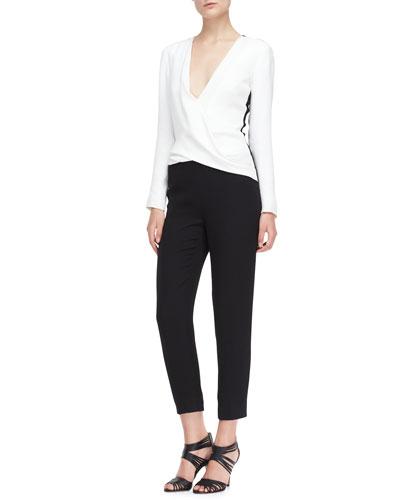 Long-sleeve Silk Jumpsuit, Ivory/noir