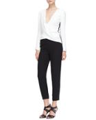 Long-sleeve Silk Jumpsuit, Ivory/noir