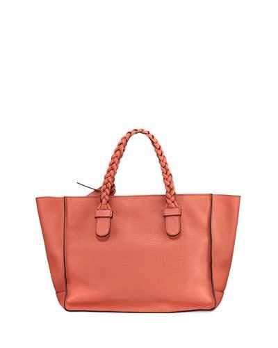 Pebbled Leather Tote Bag, Orange