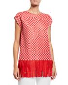 Cap-sleeve Lamb Napa Leather Top With Fringe Bottom