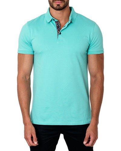 Short-sleeve Cotton-blend Polo Shirt, Turquoise