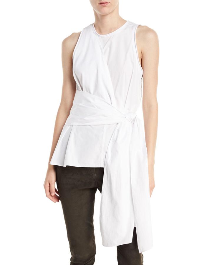 Twist-front Sleeveless Cotton Poplin Top