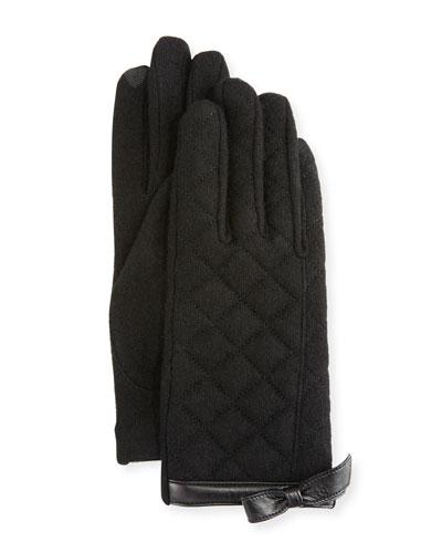 Bow-cuff Quilted Gloves, Black