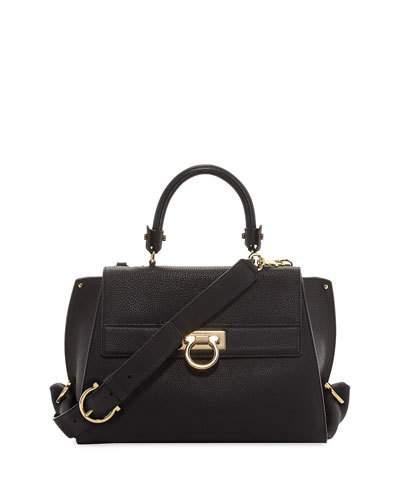 Sofia Mini Pebbled Satchel Bag, Black