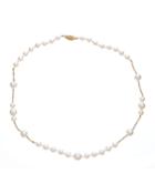 14k Short Multi-size Pearl Necklace, White